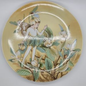Vintage Crowne Floral Fairy Wall Hanging Plate Yellow Flowers Butterfly Wing